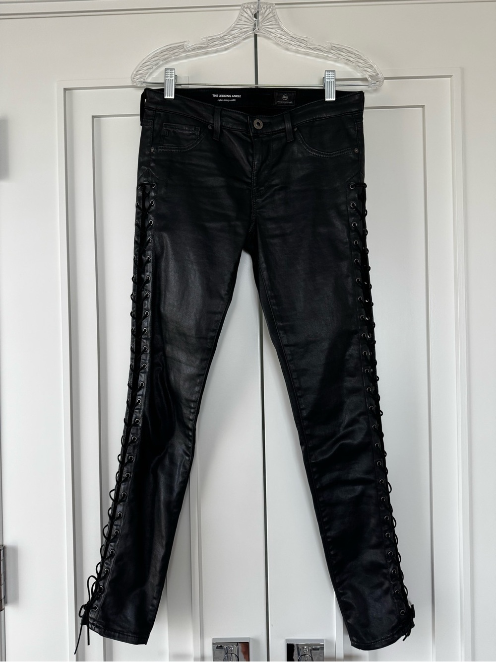 Ag Adriano Goldschmied Black Lace-Up Faux Leather Skinny Pants